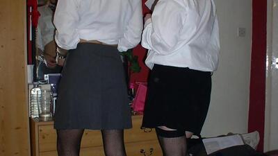 Wives in uniforms before the orgy